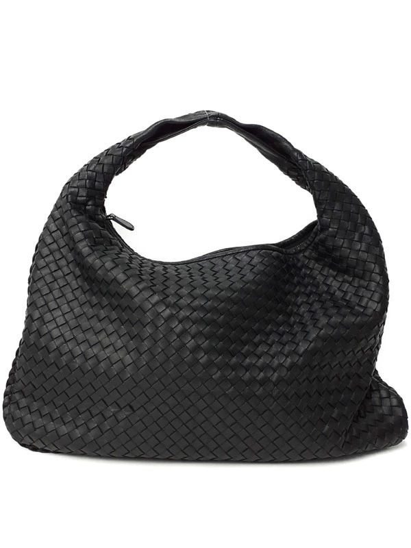 Bottega Veneta Intrecciato Veneta Hobo Bag Woven Leather Black
